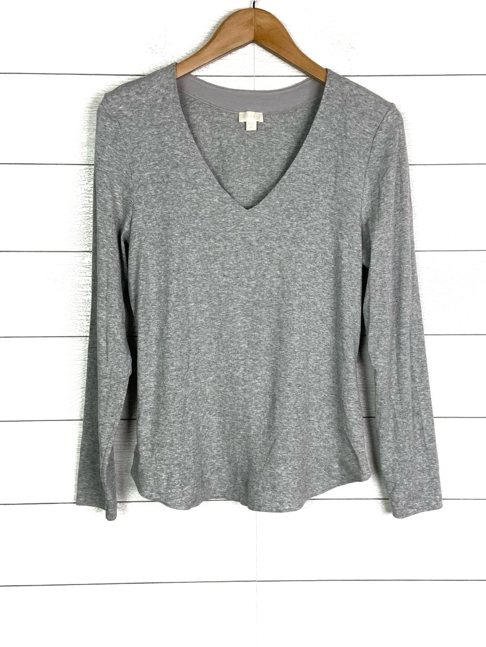 HANRO Gray Ribbed Long Sleeve V Neck Lounge Layering Top Large Comfy